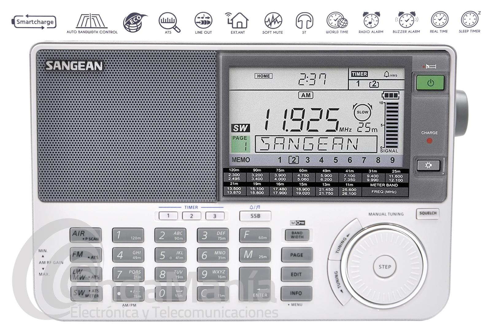 RADIO MULTIBANDA DIGITAL SANGEAN ATS-909X2 BLANCO FM CON RDS, SW, MW, LW Y  BANDA AEREA